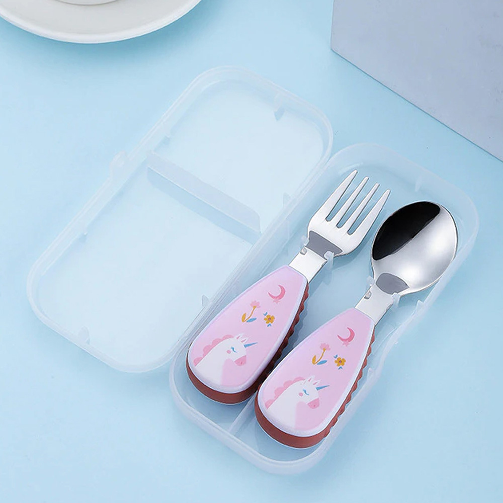 Brain Giggles Kids Cutlery Set With Case - Unicorn