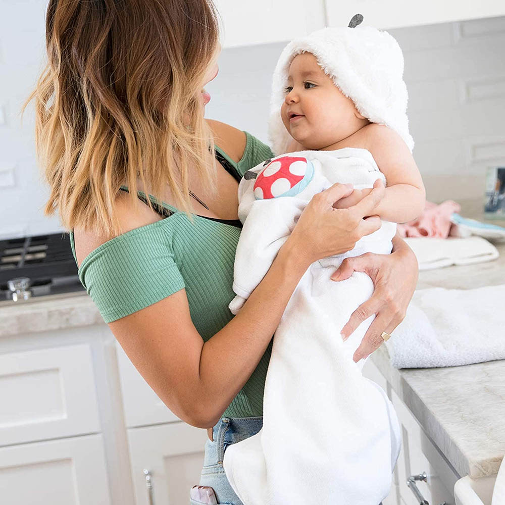 Blooming Bath - Hooded Baby Towel With Attached Rattle - Ladybug