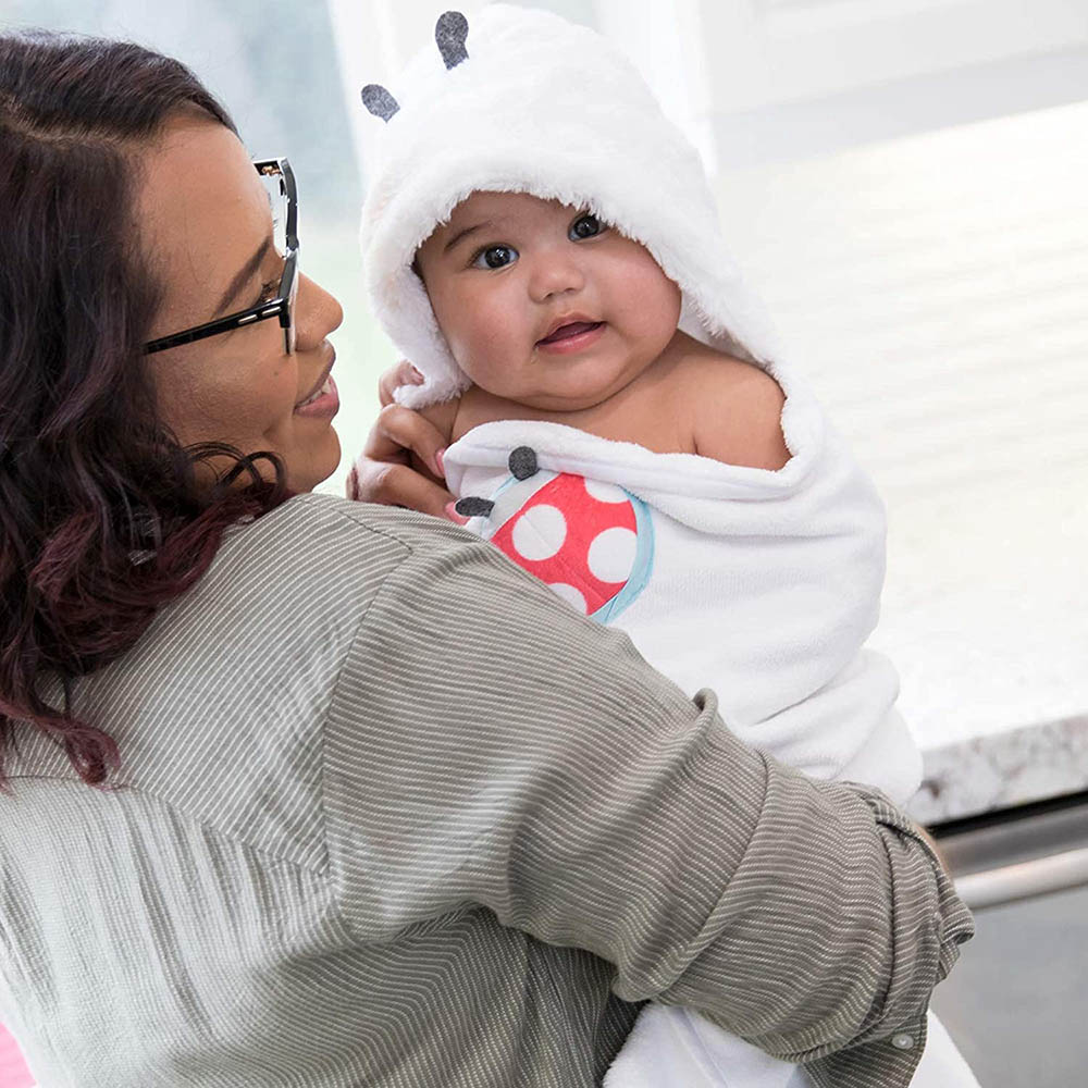 Blooming Bath - Hooded Baby Towel With Attached Rattle - Ladybug