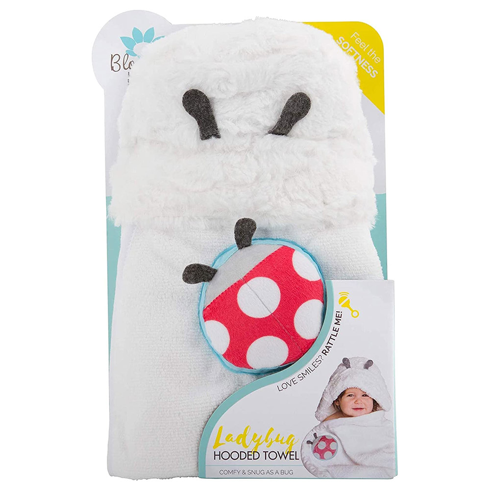 Blooming Bath - Hooded Baby Towel With Attached Rattle - Ladybug