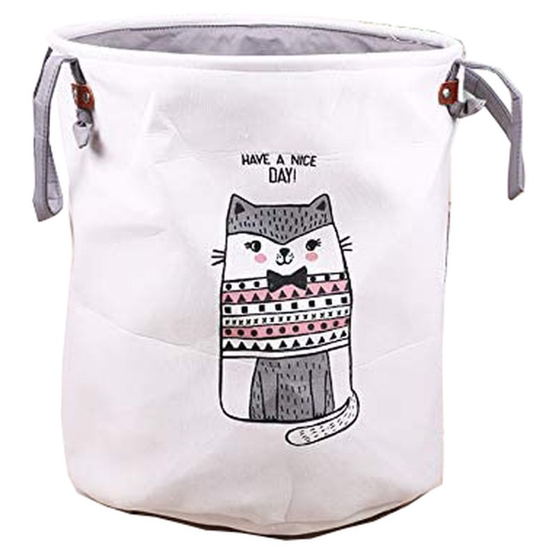 Home Canvas Owl Round Laundry Storage Basket Baby Toy - Grey
