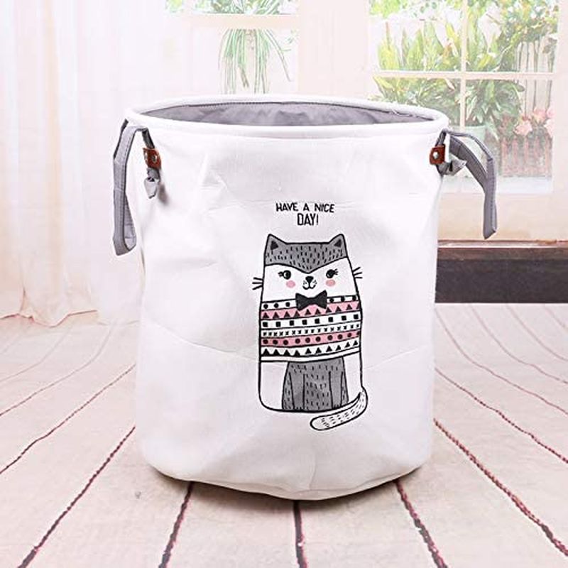Home Canvas Owl Round Laundry Storage Basket Baby Toy - Grey