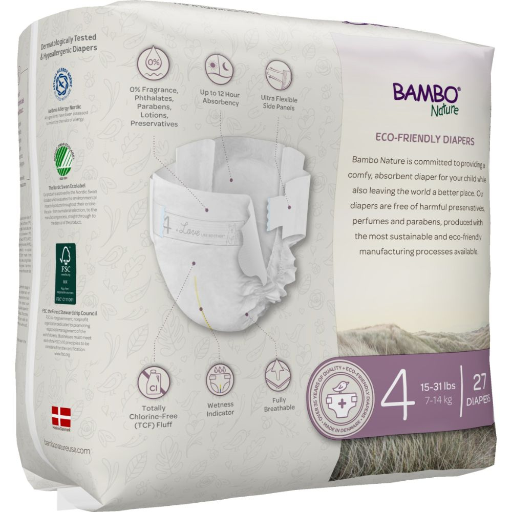 Bambo Nature - Eco-Friendly Diapers, Size 4, 7-14Kg, 27Diapers