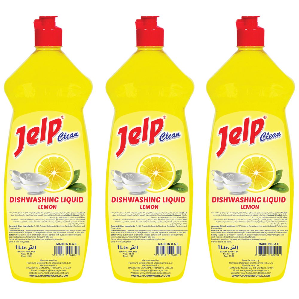 Jelp Clean - Dishwashing Liquid Lemon 1L - PET Pack Of 3