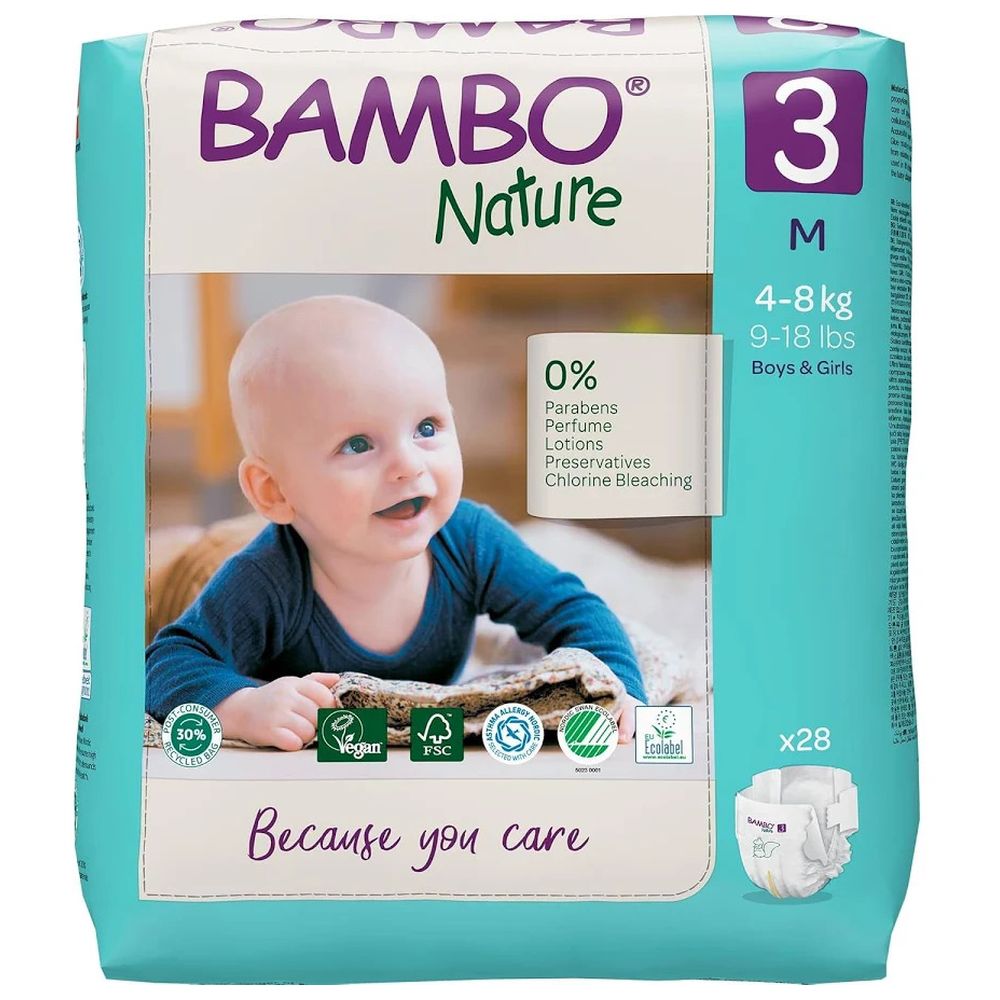 Bambo Nature - Eco-Labeled Diapers Size 3 (4–8 Kg) - Pack of 28