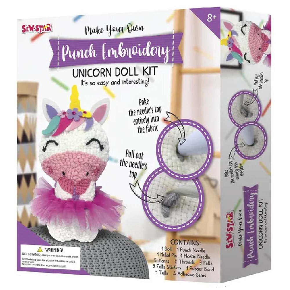 Sew Star - Punch Handmade Crochet Embroidery Mini Unicorn Doll Kit