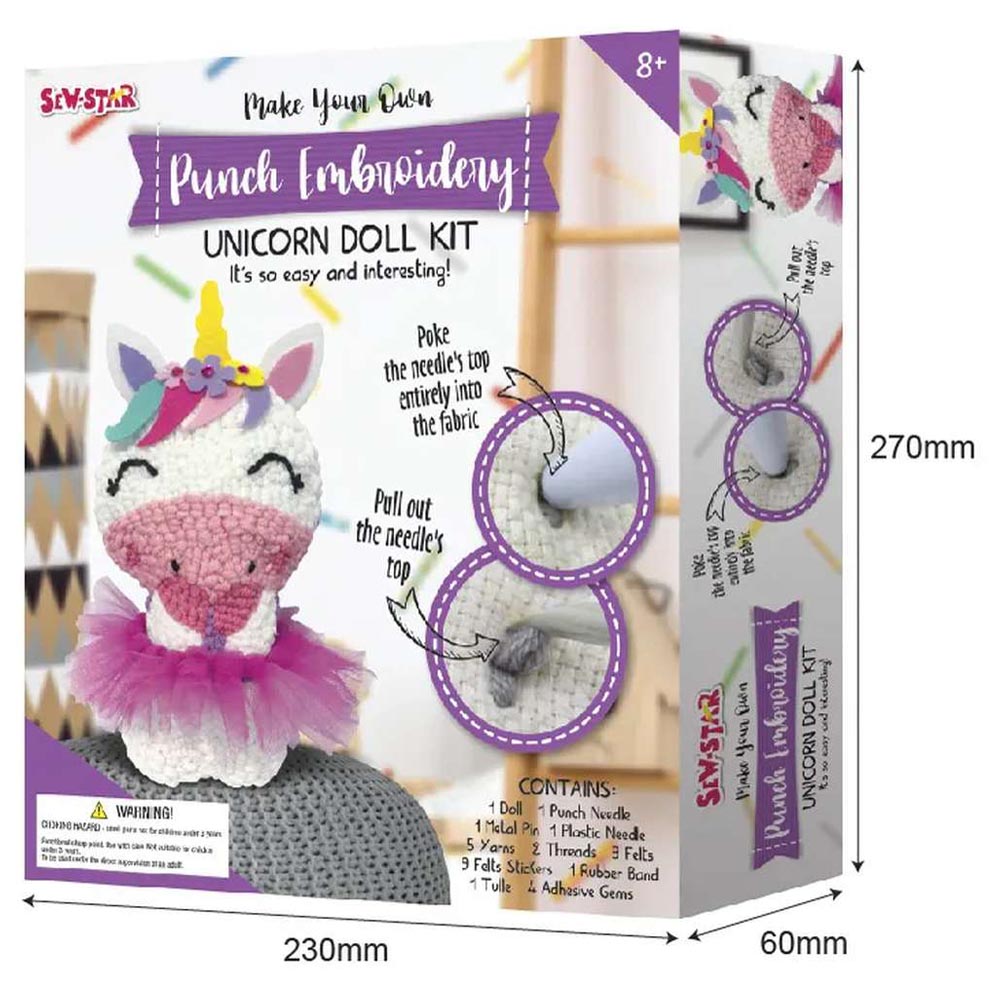 Sew Star - Punch Handmade Crochet Embroidery Mini Unicorn Doll Kit