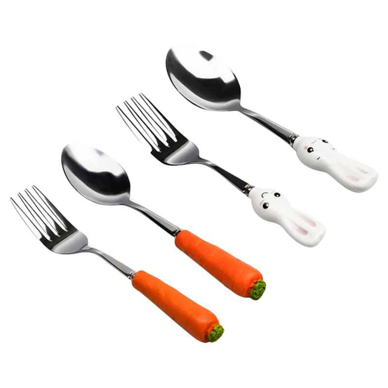 Highland Rabbit & Carrot Spoon & Fork Set 4Pcs