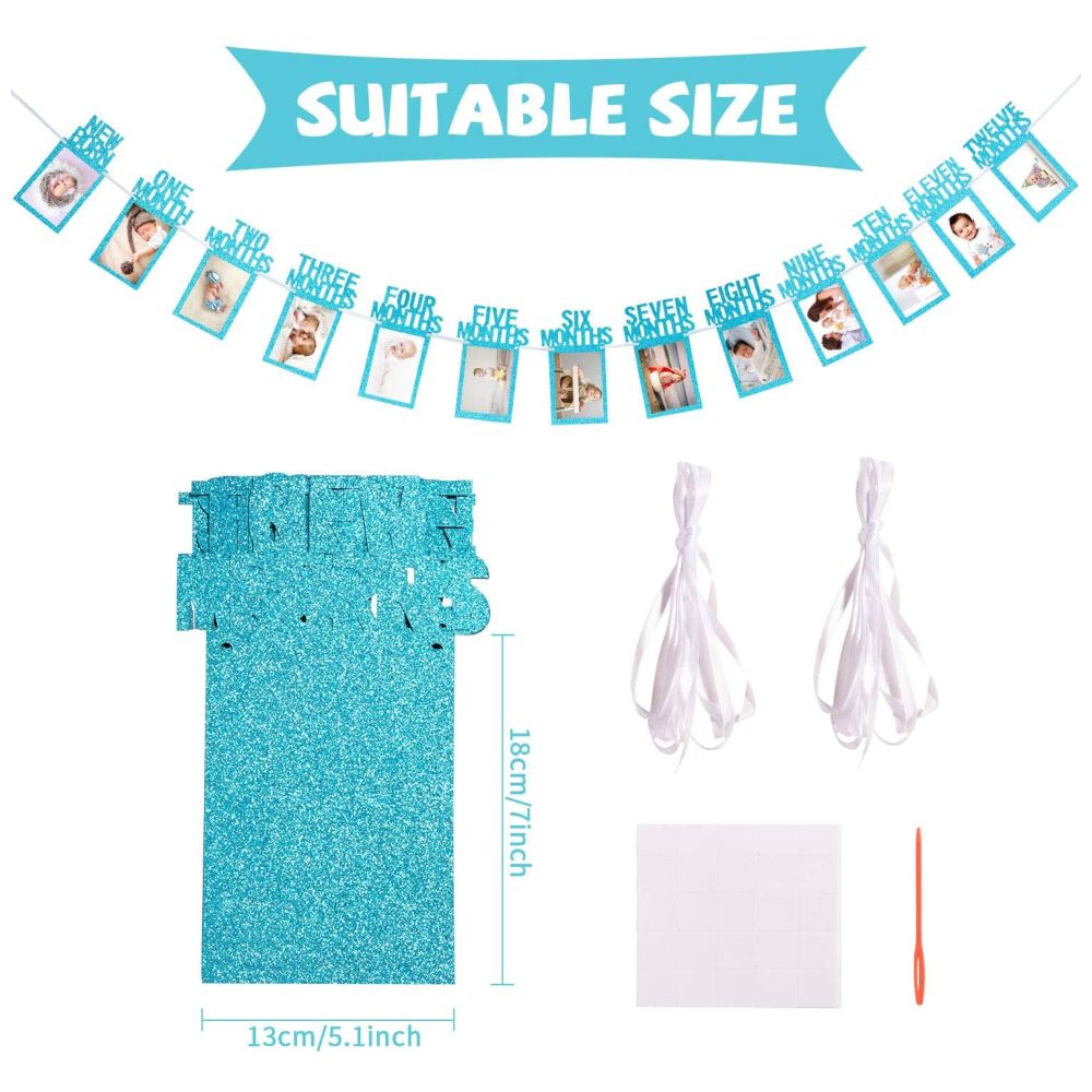 Highland - New Born - 12 Months Photo Banner for First Birthday Decoration - Blue