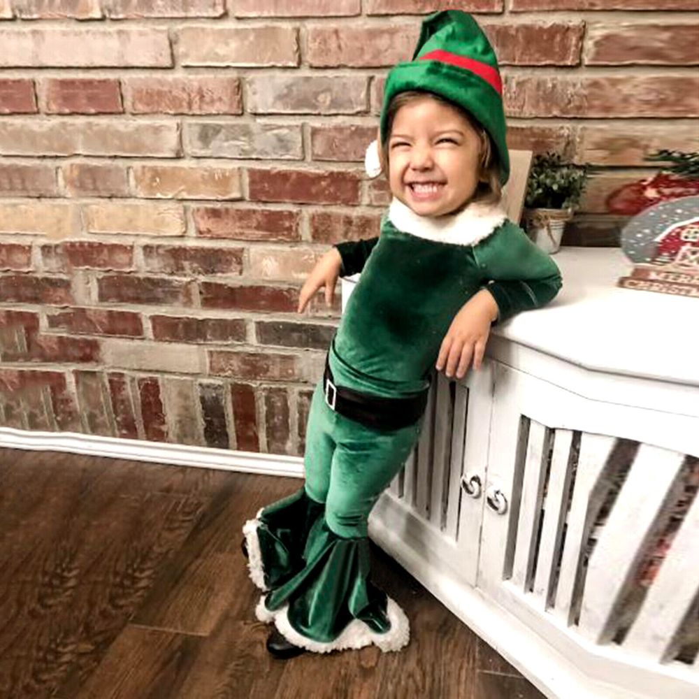 Highland Toddler Girl Christmas Elk Costume - Green - 4 Pcs