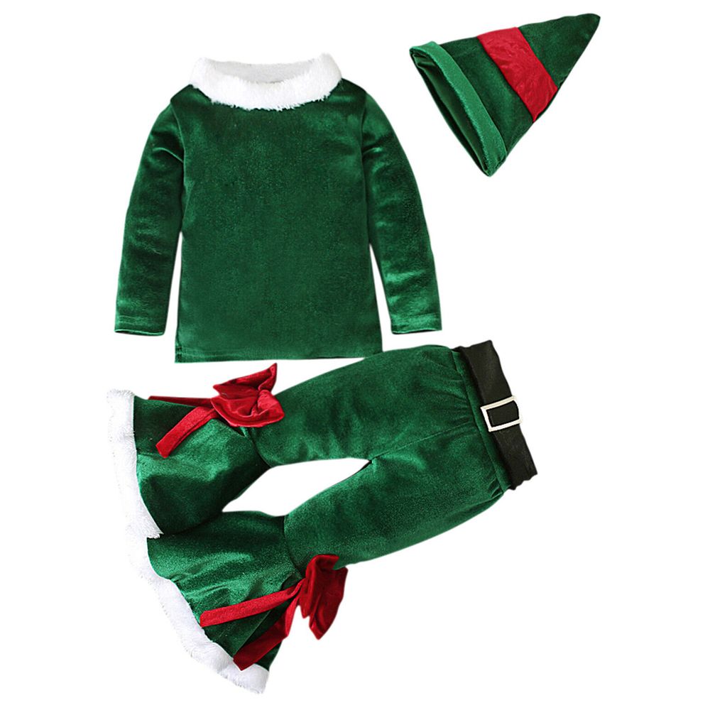 Highland Toddler Girl Christmas Elk Costume - Green - 4 Pcs