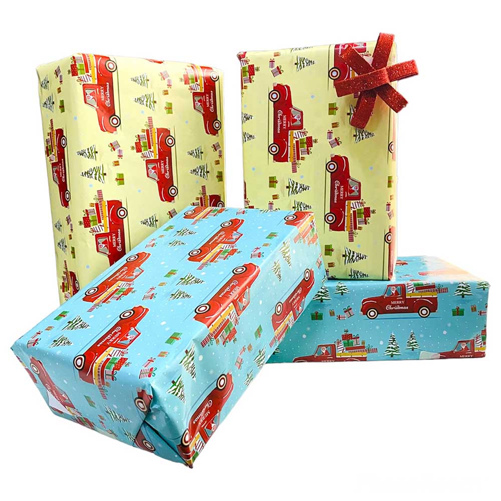Highland - Christmas Gift Wrapping Paper - 4pc - Blue/Yellow