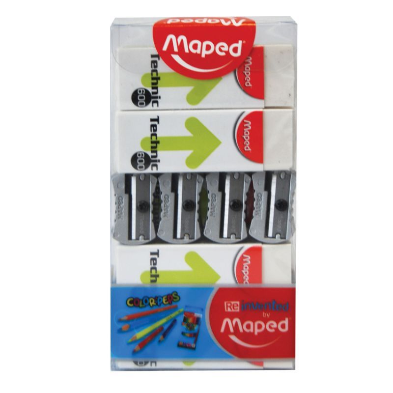 Maped - 4pcs Eraser with 4pcs Metal Sharpeners