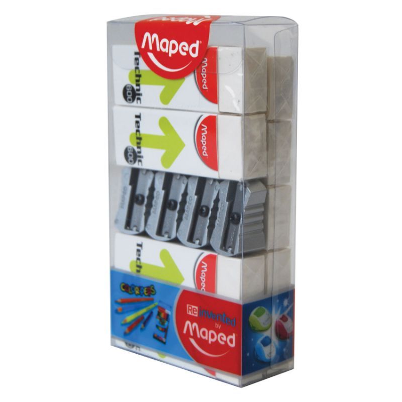Maped - 4pcs Eraser with 4pcs Metal Sharpeners