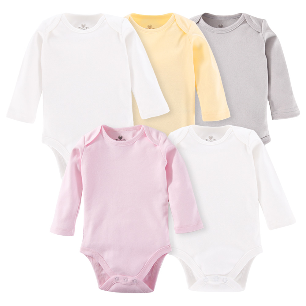 Tiny Toes - 100% Cotton Long Sleeve Baby Girls Bodysuit 5pc-Set