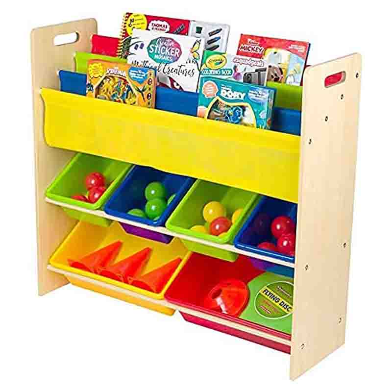 Homesmiths - Wooden Kids Toy Organizer with Book Rack- Brown