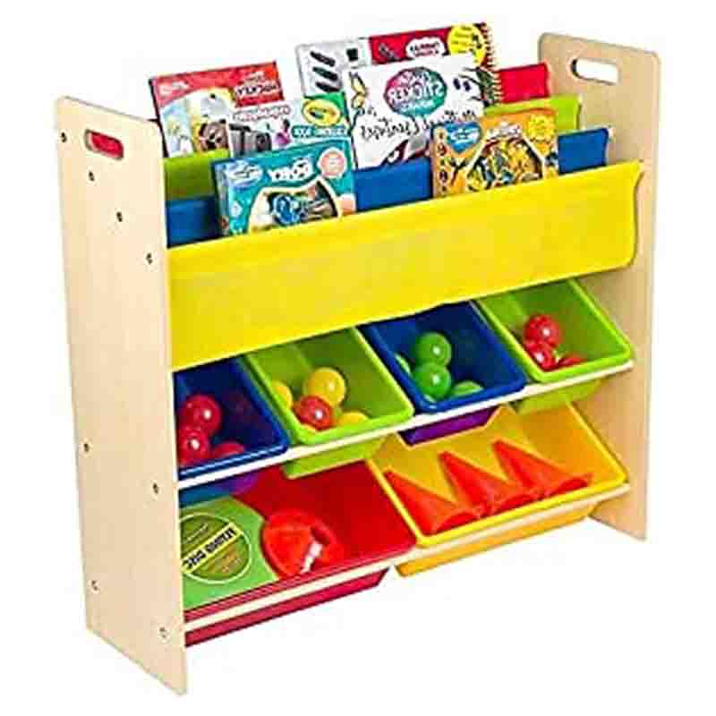 Homesmiths - Wooden Kids Toy Organizer with Book Rack- Brown