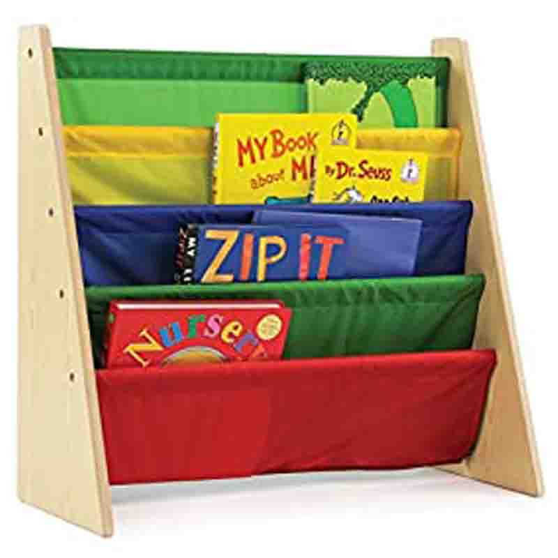 Homesmiths - Wooden Melamine 5 Shelf Kids Book Rack- Beige With Multicolor Fabric