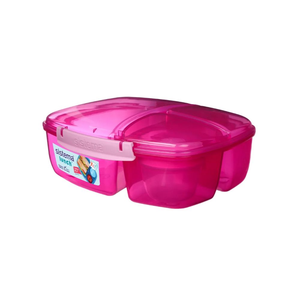Sistema - Lunch Triple Split Container With Yogurt Pot - Pink - 2L