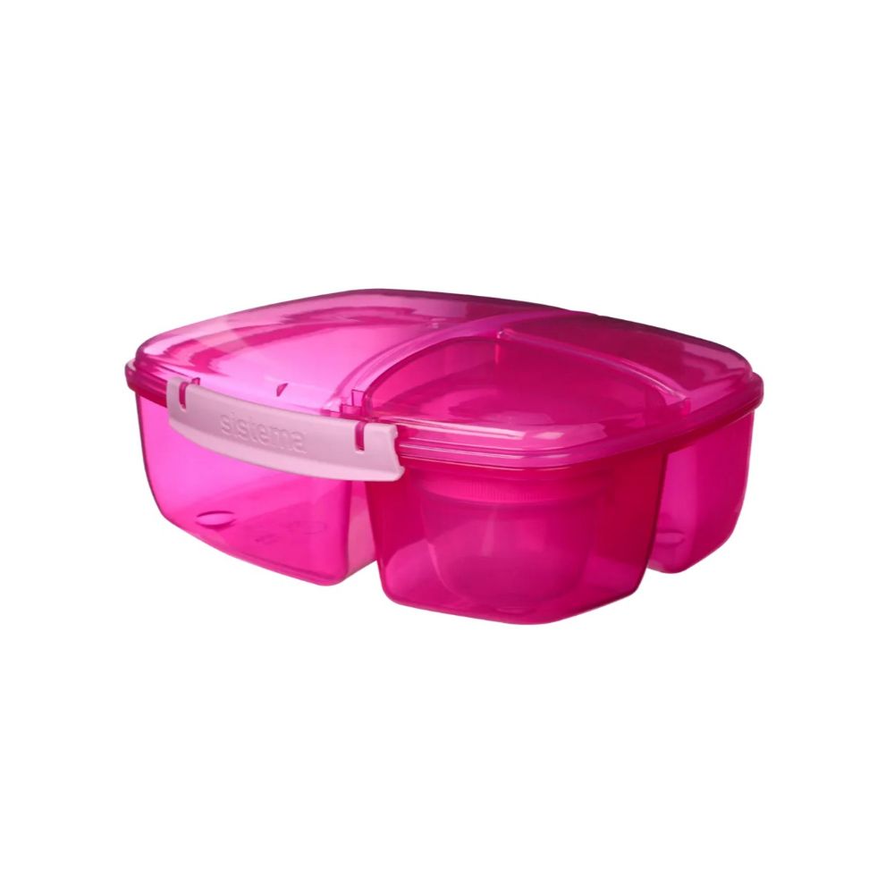 Sistema - Lunch Triple Split Container With Yogurt Pot - Pink - 2L