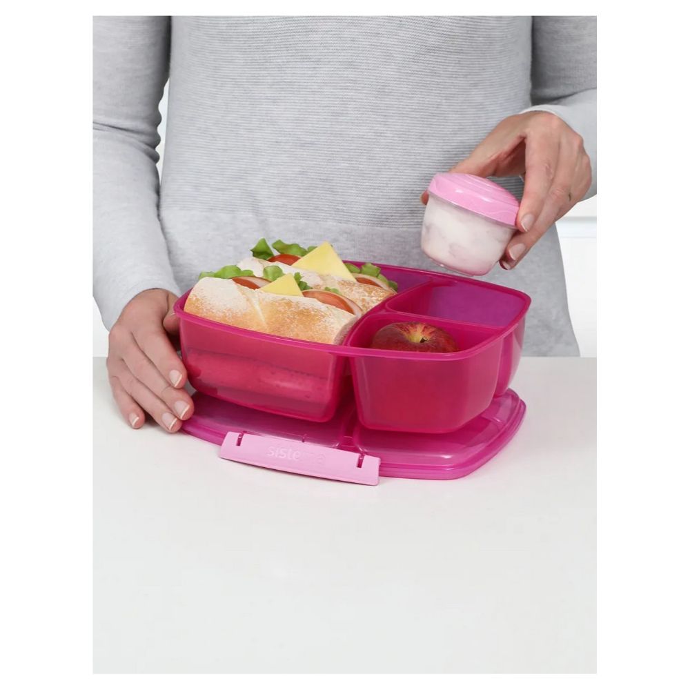 Sistema - Lunch Triple Split Container With Yogurt Pot - Pink - 2L