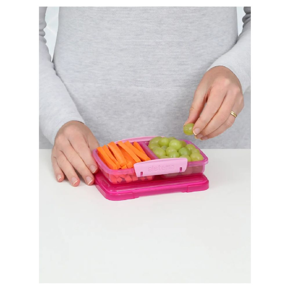 Sistema - Small Split 2 Compartment Lunch Box - 350ml - Pink