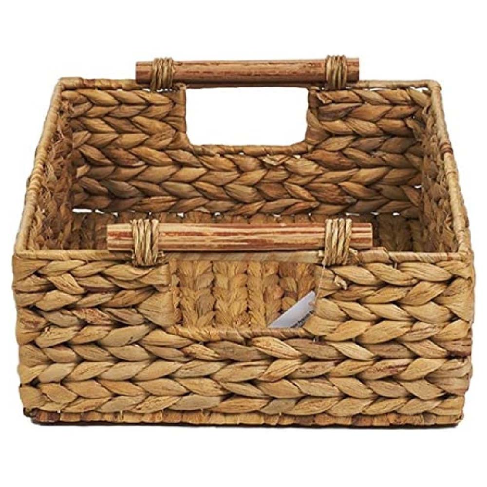 Homesmiths - Water Hyacinth Basket With Rattan Handles - Large - 38x27x14cm
