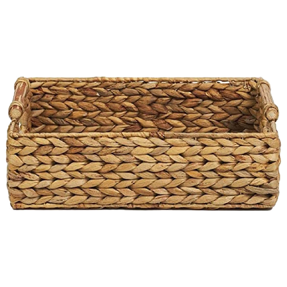 Homesmiths - Water Hyacinth Basket With Rattan Handles - Large - 38x27x14cm