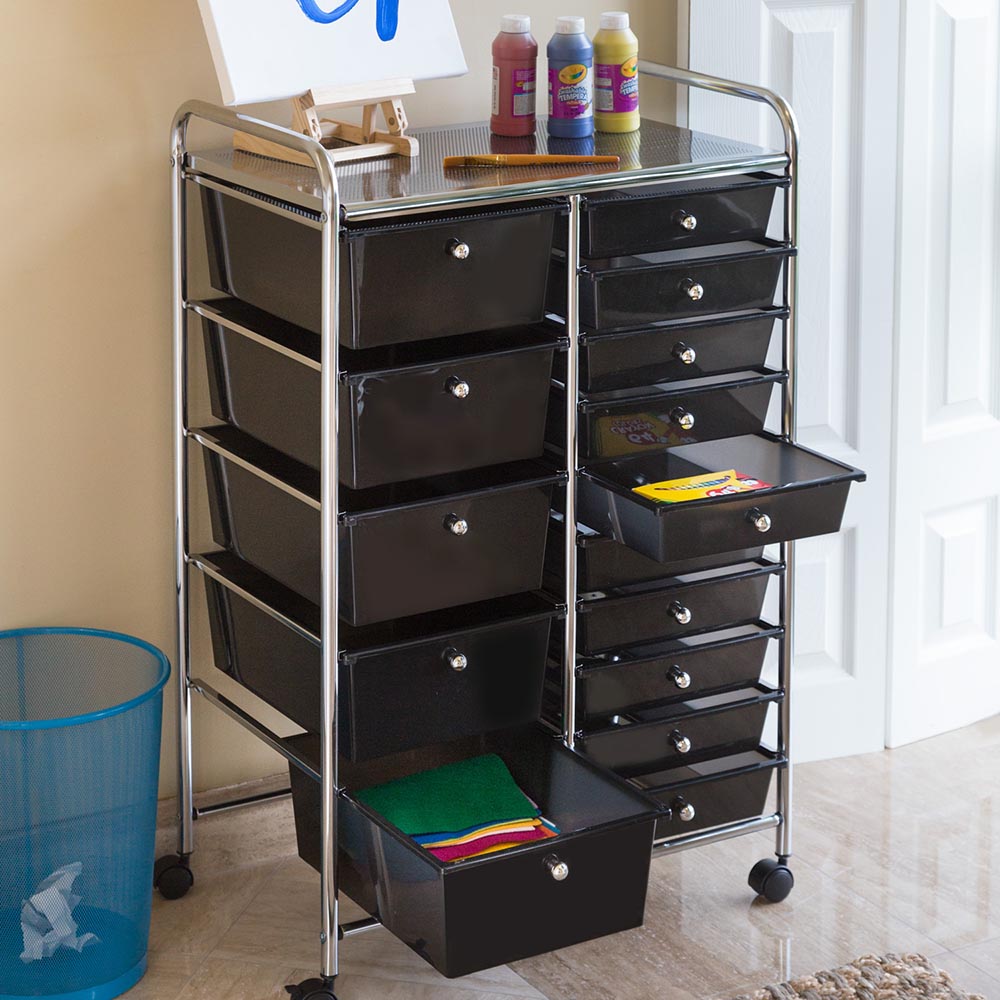 Zenments - 15-Drawer Organizer Cart - Black