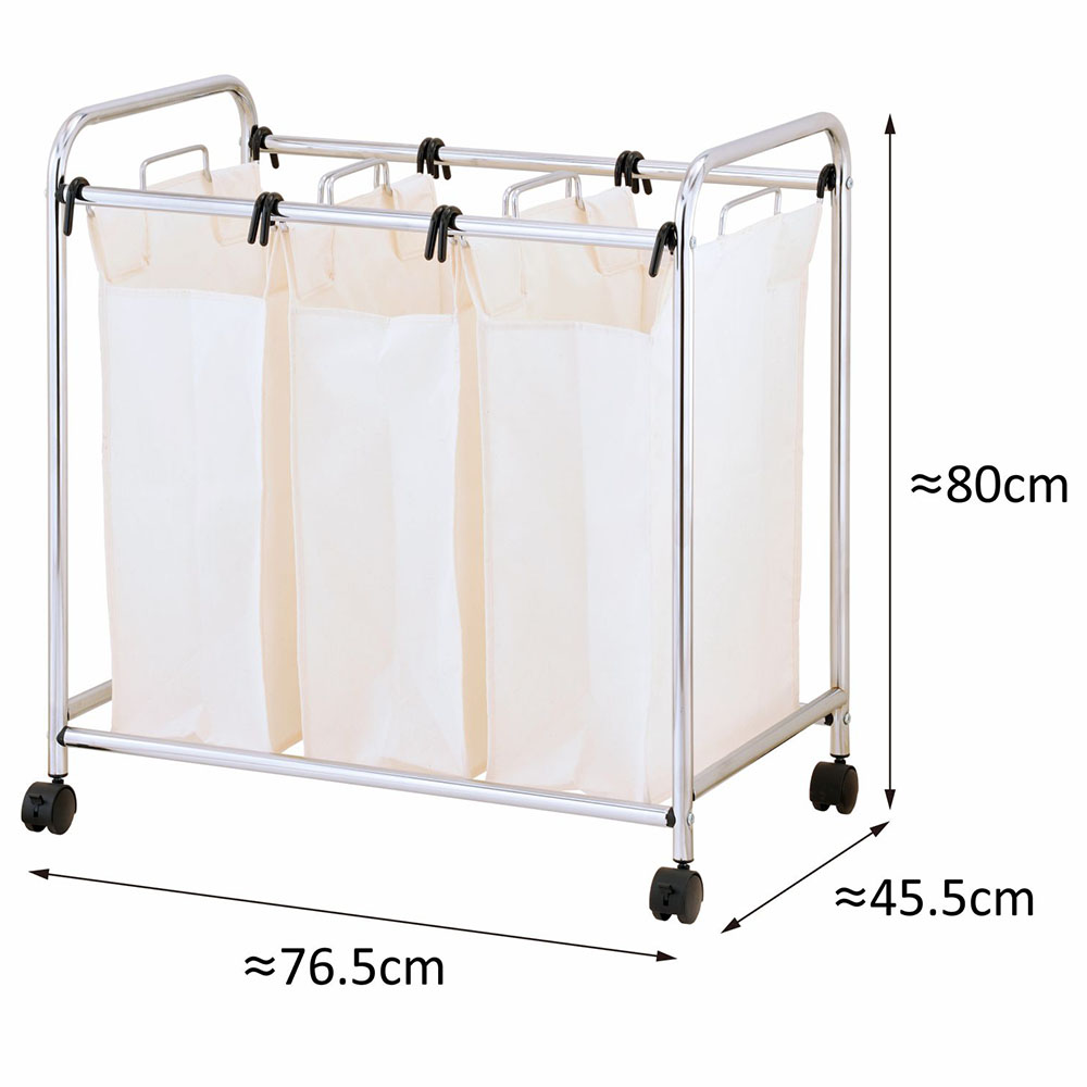 Zenments - Rolling Triple Laundry Sorter Bin - Chrome