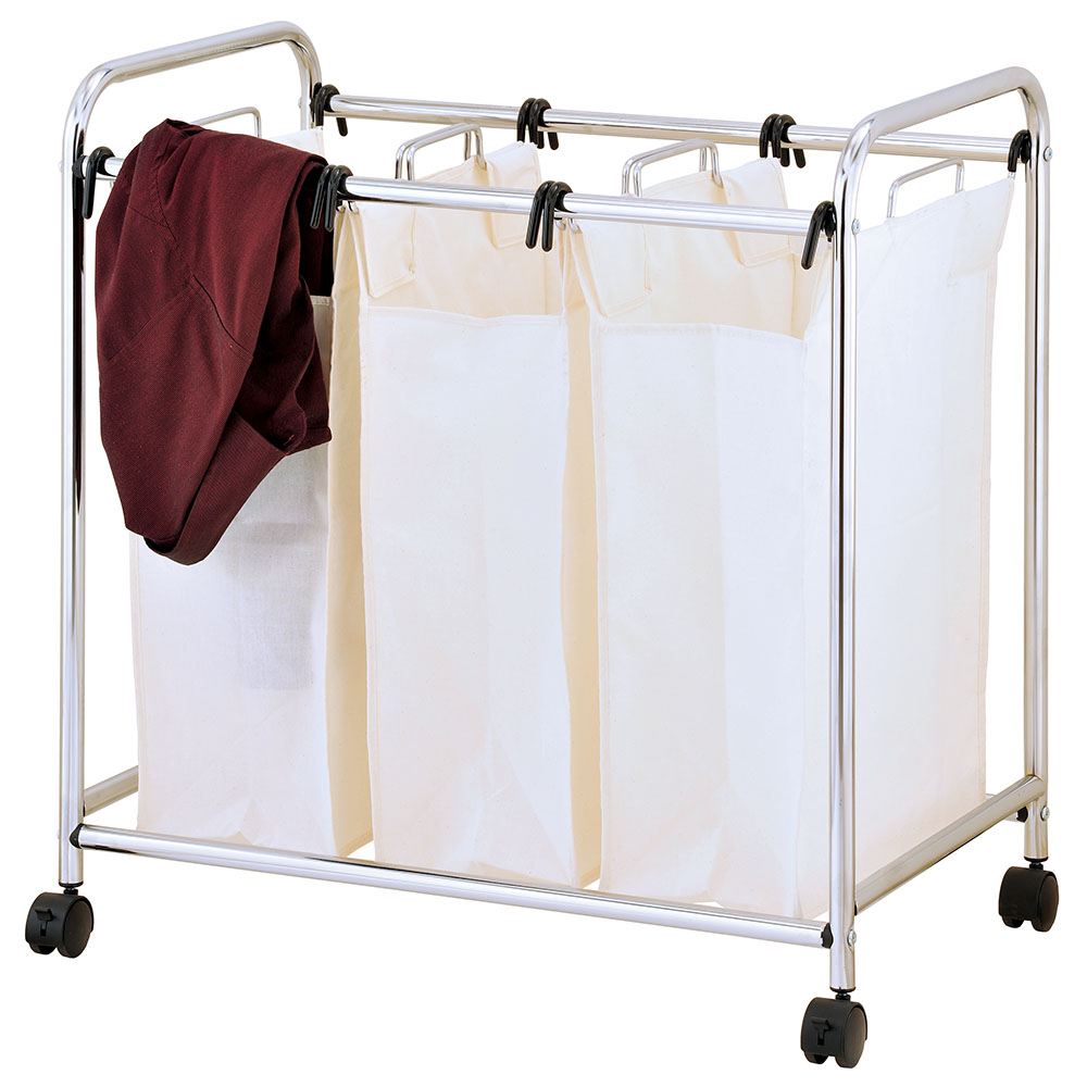 Zenments - Rolling Triple Laundry Sorter Bin - Chrome