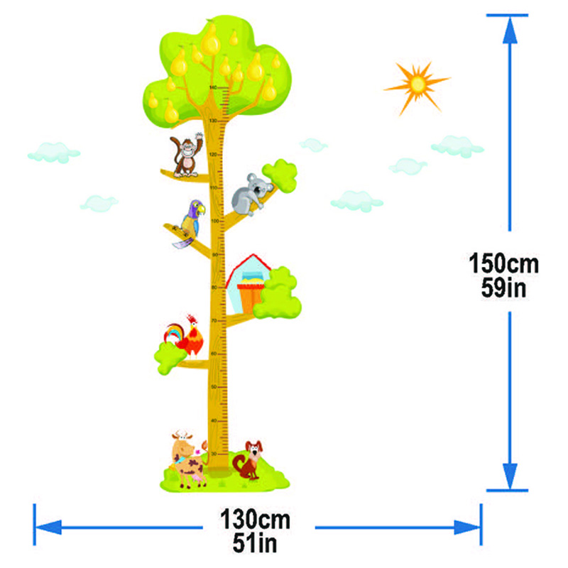 StickieArt - Animals On The Tree Growth Chart Removable Stickers-Medium
