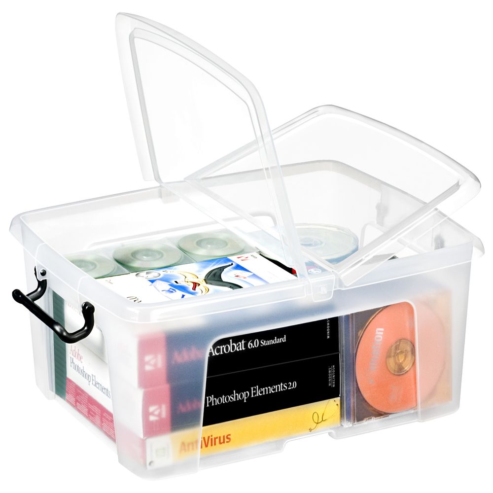 Strata - Storage Box With Lid & Handles 24L Made In UK - Clear
