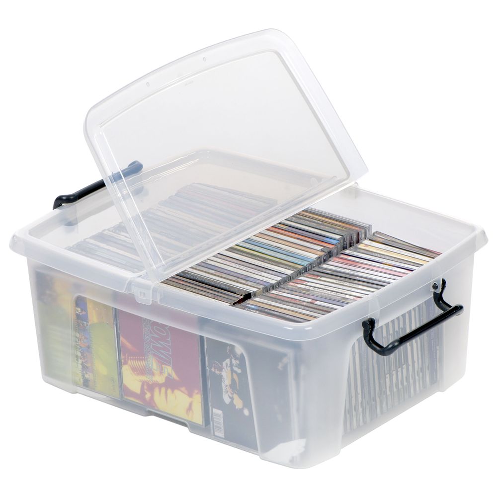 Strata - Storage Box With Lid & Handles 24L Made In UK - Clear