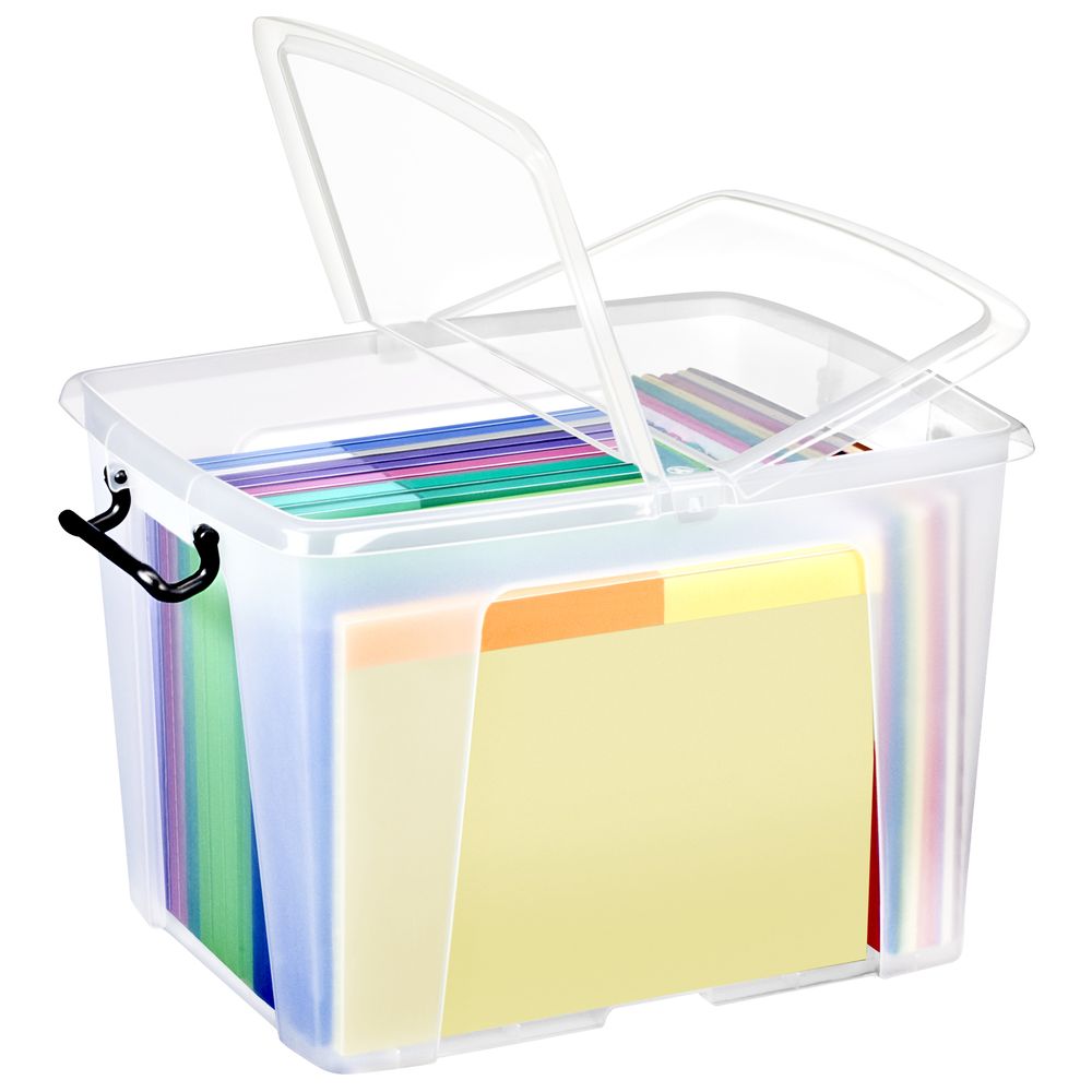 Strata - Storage Box With Lid & Handles 40L Made In UK - Clear