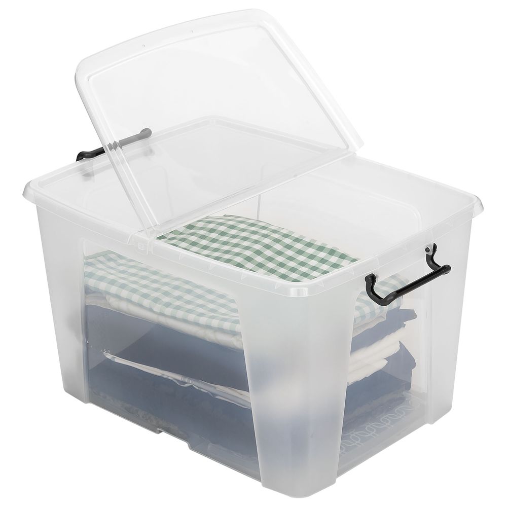 Strata - Storage Box With Lid & Handles 40L Made In UK - Clear