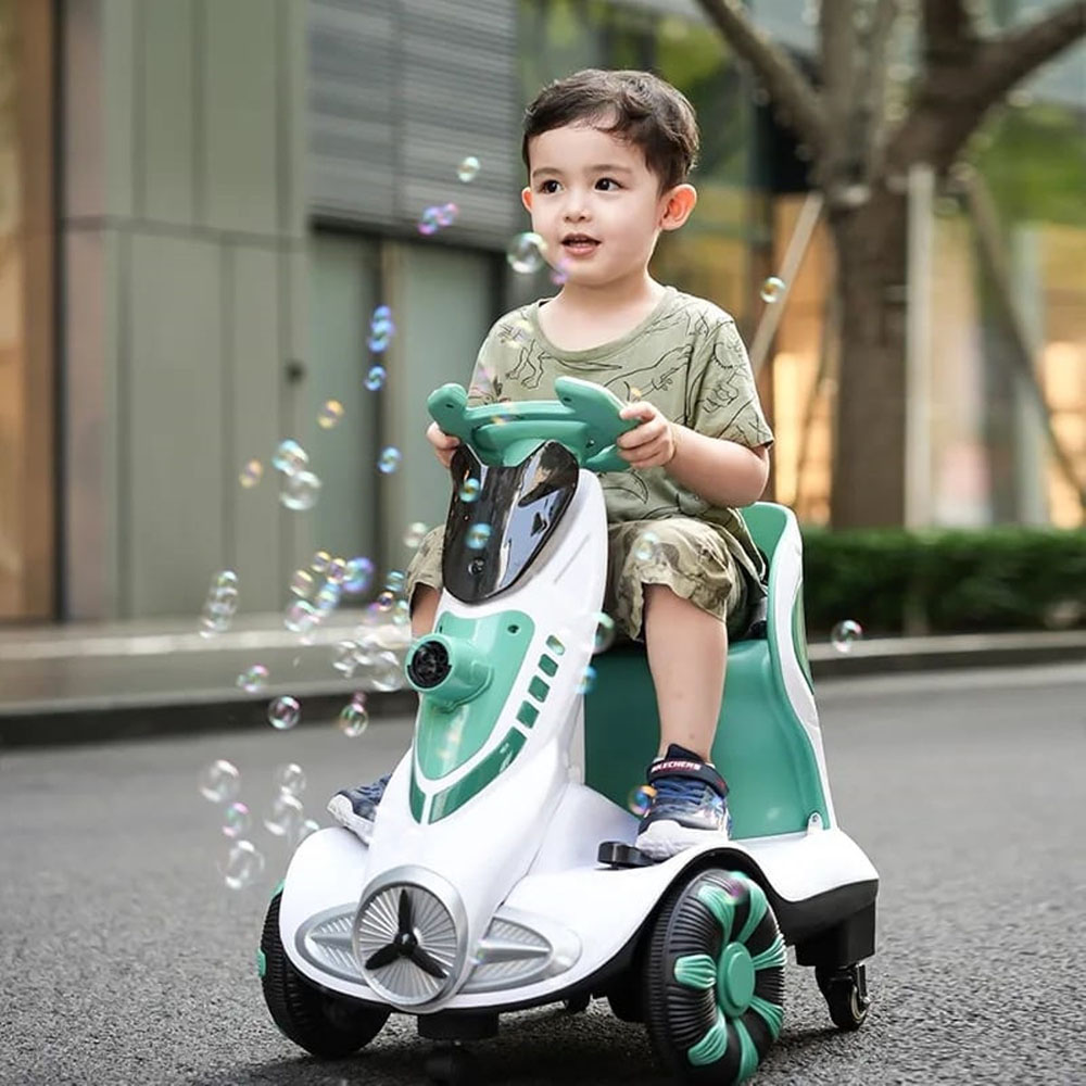 Pikkaboo - Toddler Four-Wheel Lights & Bubbles Electric Scooter - Green