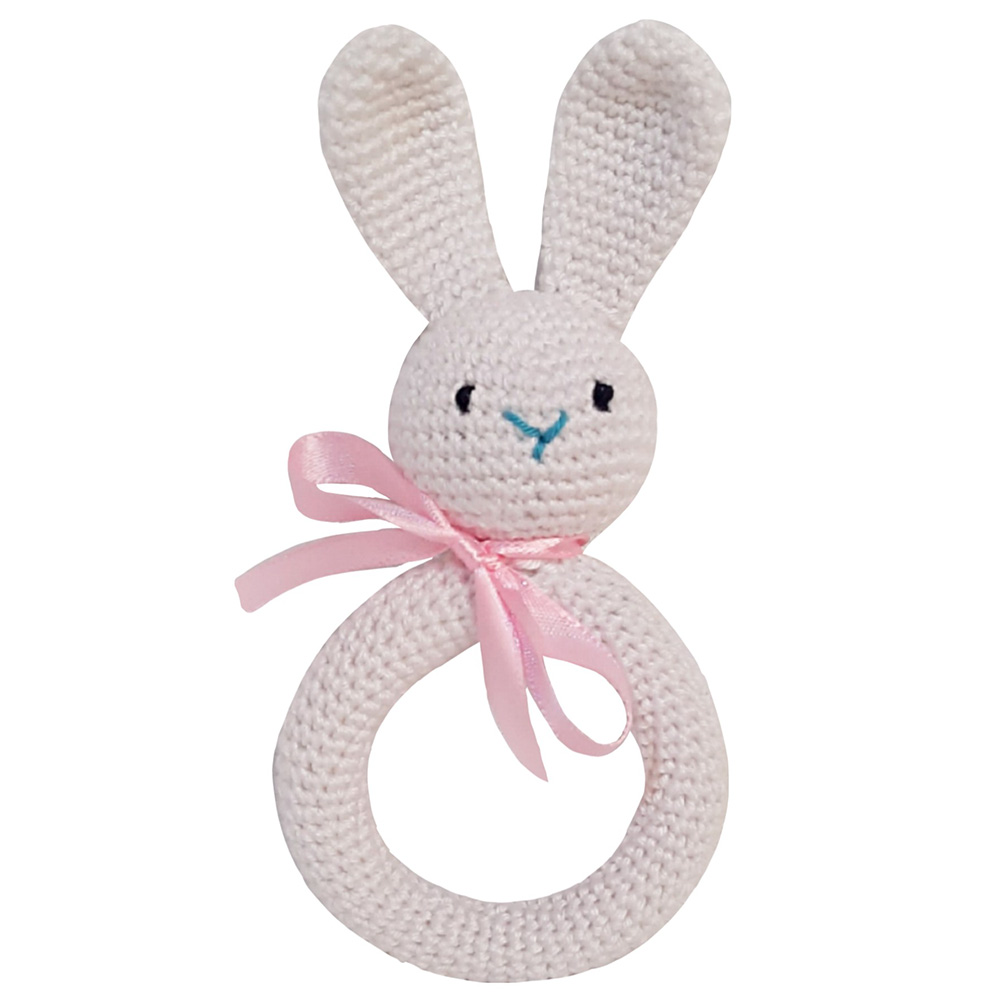 Pikkaboo Snuggle & Play Soft Crocheted Bunny Set White/Pink