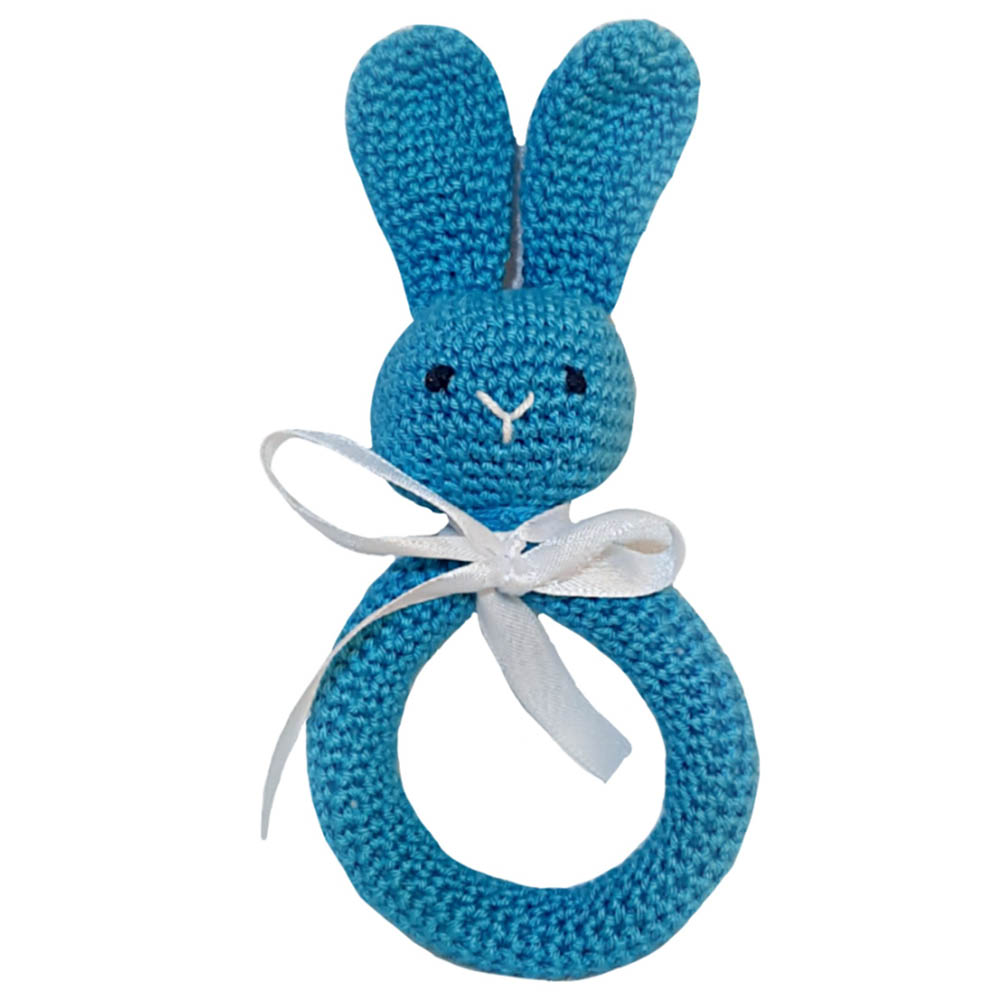 Pikkaboo Snuggle & Play Soft Crocheted Bunny Set Blue/White