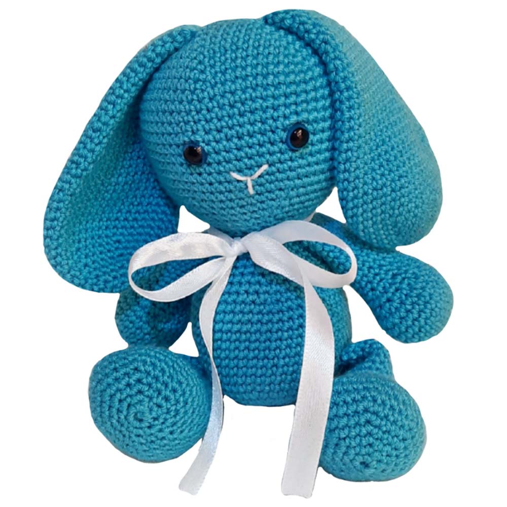 Pikkaboo Snuggle & Play Soft Crocheted Bunny Set Blue/White
