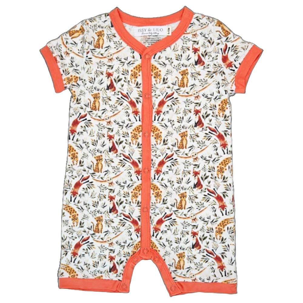 Issy & Lilo Short Sleeve Bamboo Romper Leopard - Orange