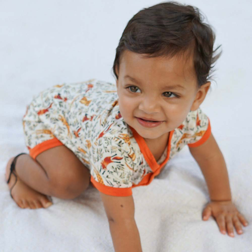 Issy & Lilo Short Sleeve Bamboo Romper Leopard - Orange
