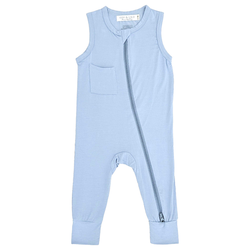 Issy & Lilo Sleeveless Bamboo Zipper Romper - Blue