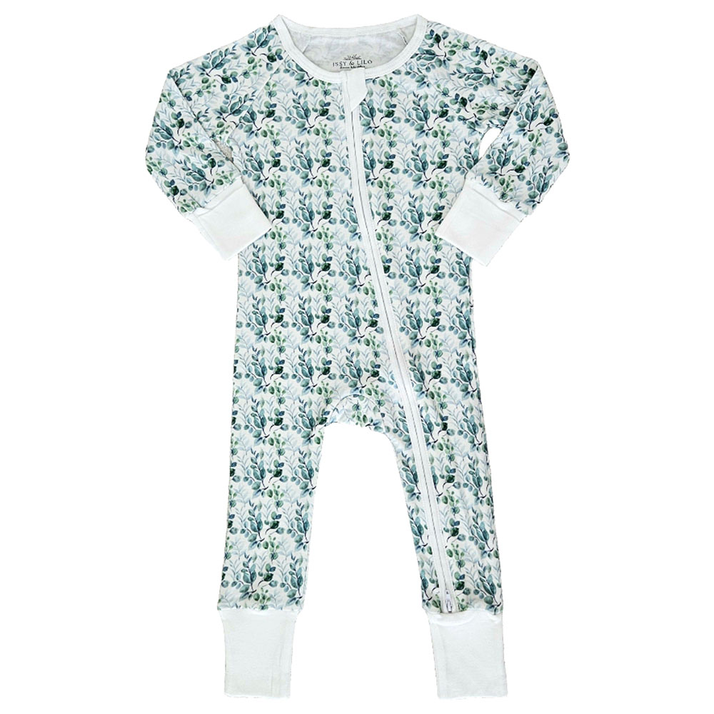 Issy & Lilo Smart Bamboo Zipper Romper Eucalyptus Leaves