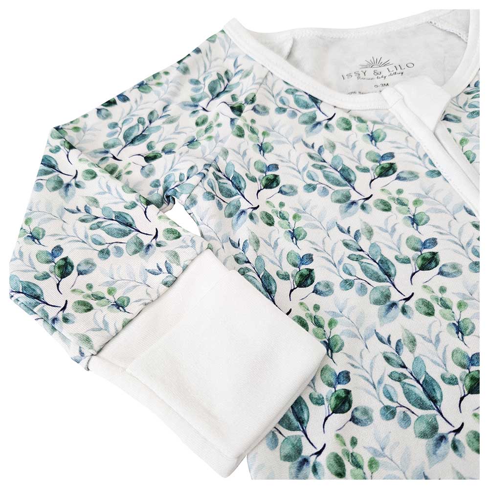 Issy & Lilo Smart Bamboo Zipper Romper Eucalyptus Leaves