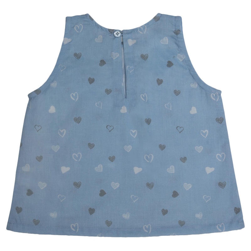 Jules & Juliette - Baby Girl Fleur Cotton Blouse - Blue Hearts