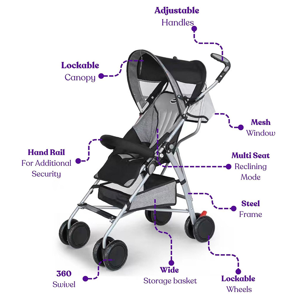 Bebesitos - Umbrella Lightweight Stroller With Multi Reclining Seat - Black