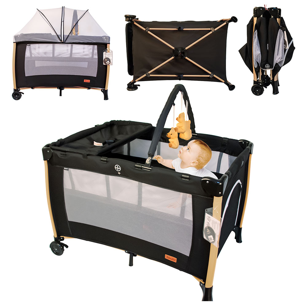 Bebesitos - Deluxe Baby Bed Playard & Travel Cot With Gold Frame - Black