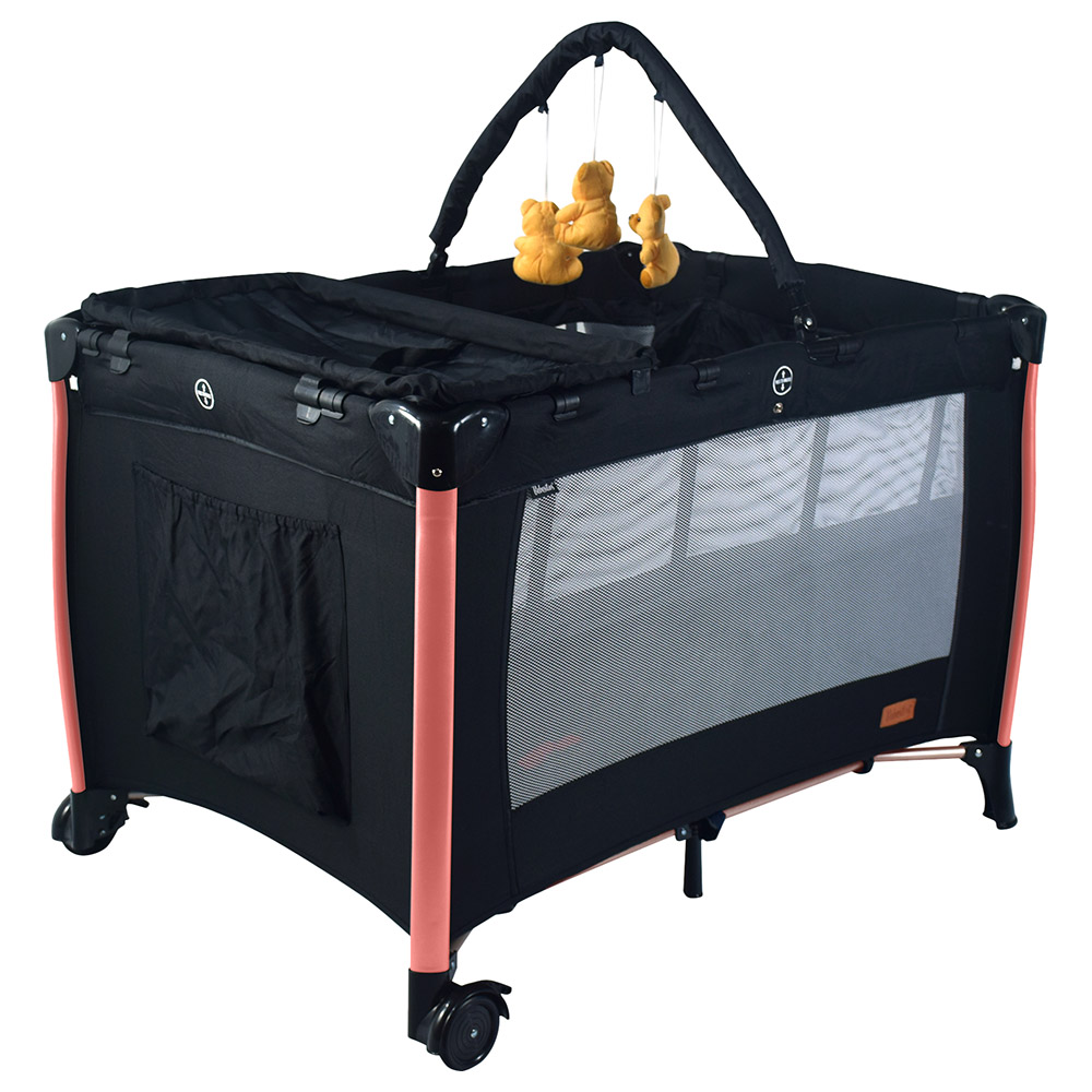 Bebesitos - Deluxe Baby Bed Playard & Travel Cot With Rose Gold Frame - Black