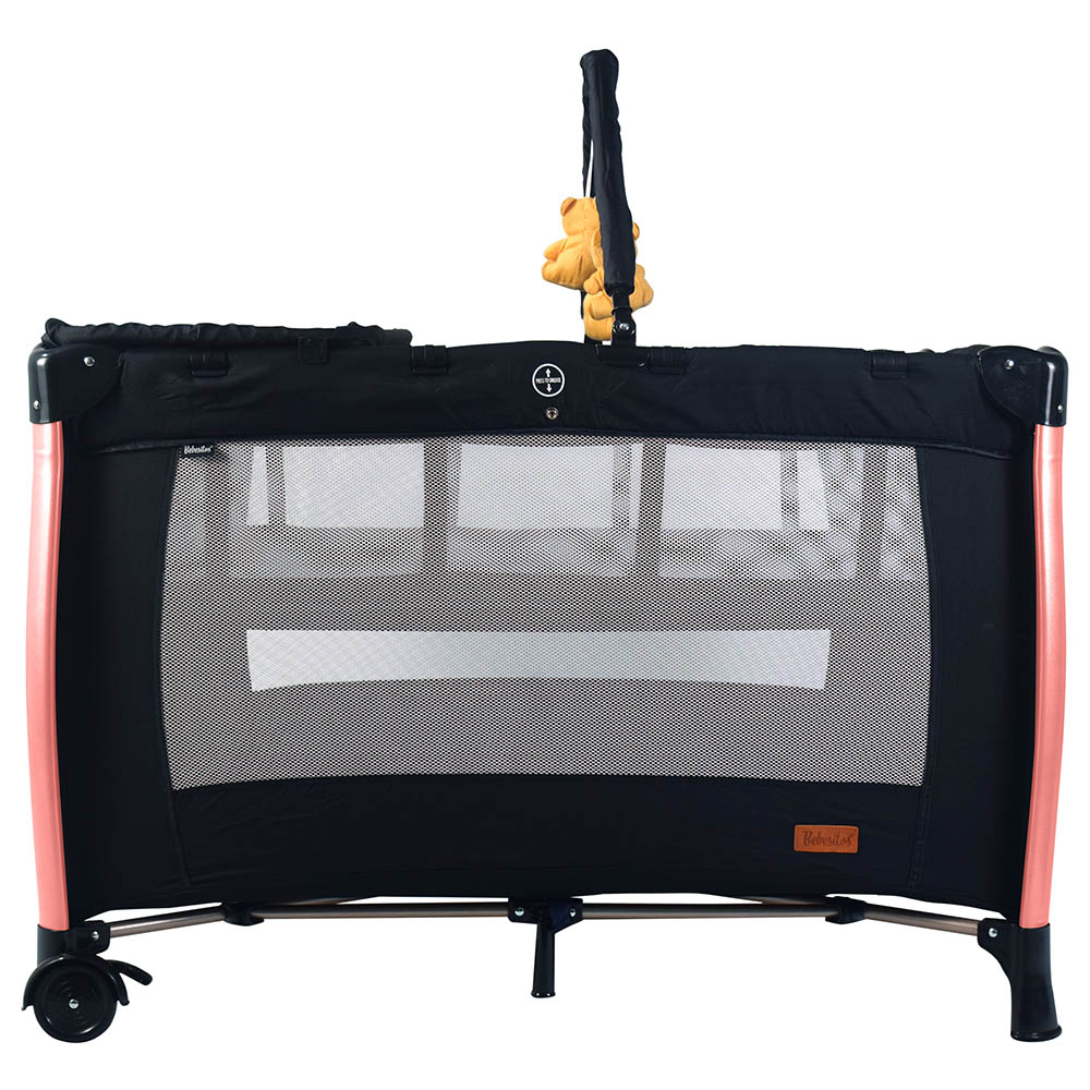 Bebesitos - Deluxe Baby Bed Playard & Travel Cot With Rose Gold Frame - Black
